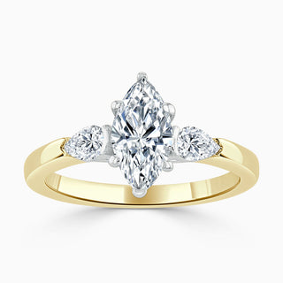 2.50 Ct Marquise Cut Three Stone Moissanite Ring in White Gold