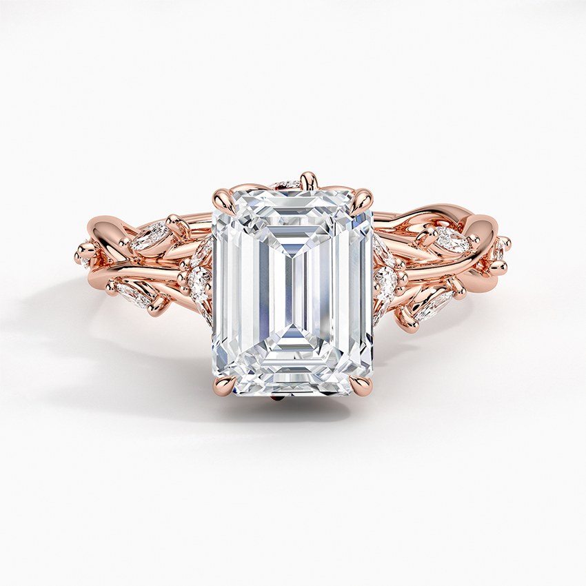 2 carat emerald shape vintage moissanite ring in white gold