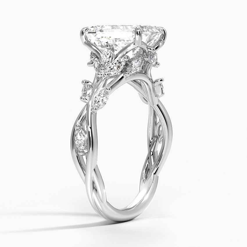 2 carat emerald shape vintage moissanite ring in white gold