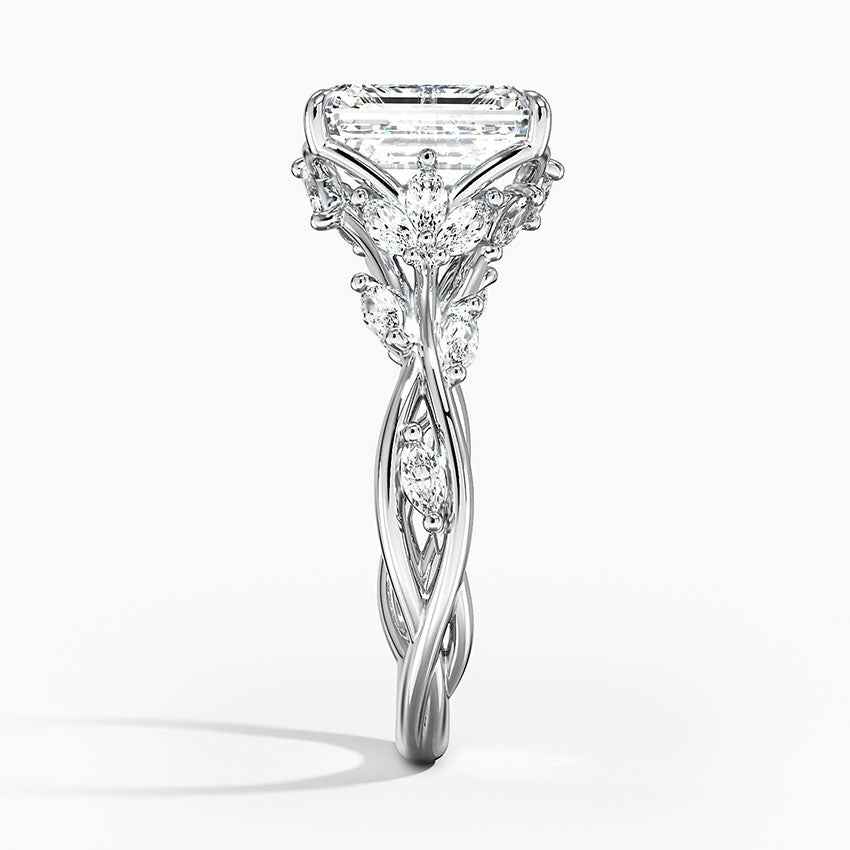 2 Carat Emerald Shape Vintage Moissanite Ring in White Gold