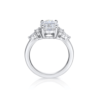 1 Carat Oval Moissanite Unique Engagement Ring in Silver