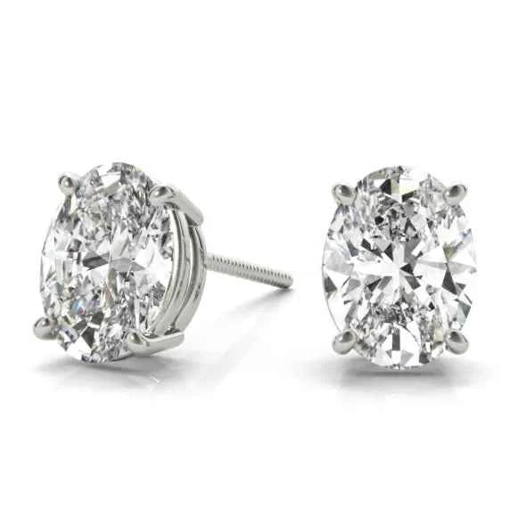 0.50 - 5 Carat Oval Cut Solitaire Moissanite Stud Earrings in Yellow Gold