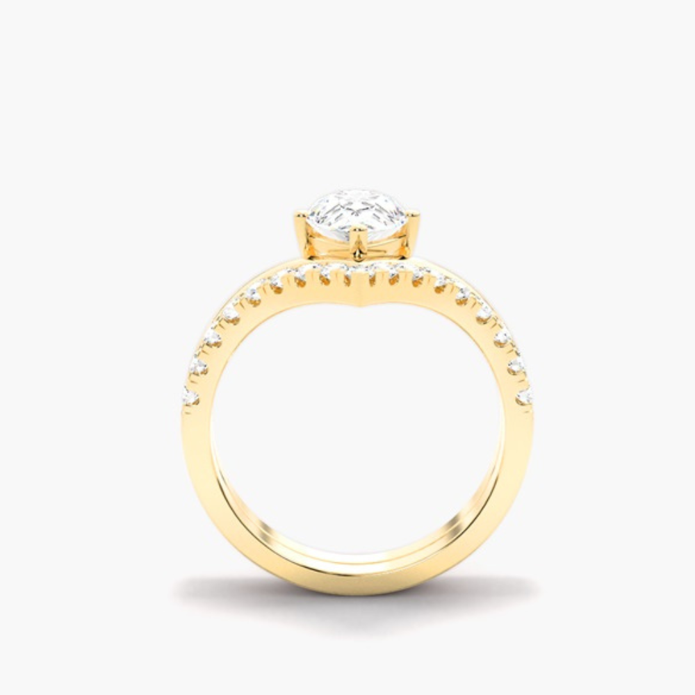 1.20 Ct Pear Cut Curved Moissanite Bridal Set in White Gold