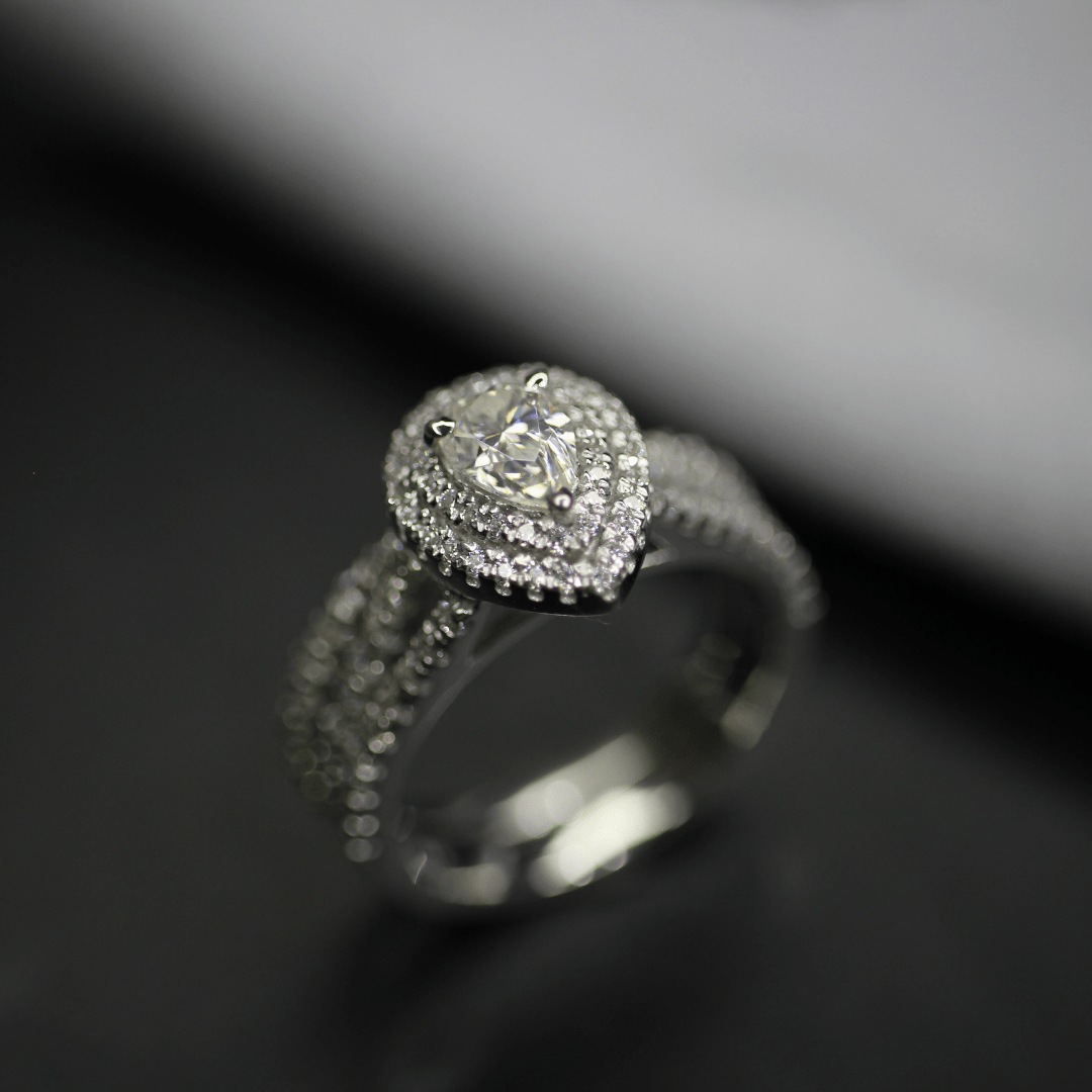 Pear Halo Moissanite Engagement Ring