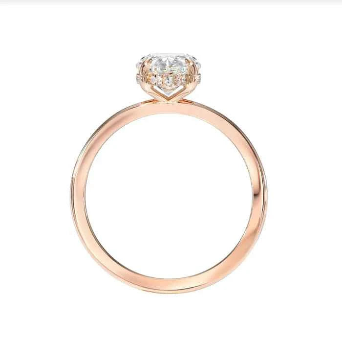 1.50 Ct Pear Shaped Hidden Halo Moissanite Ring in Rose Gold
