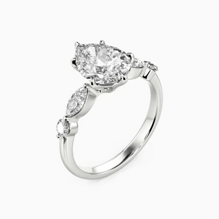 2 Carat Pear Cut Moissanite Five Stone Ring in White Gold