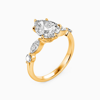 2 Carat Pear Cut Moissanite Five Stone Ring in White Gold