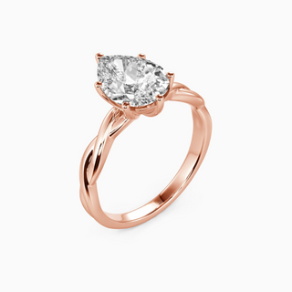 1.50 Carat Pear Cut Solitaire Moissanite Twisted Ring in Rose Gold