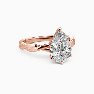 1.50 Carat Pear Cut Solitaire Moissanite Twisted Ring in Rose Gold