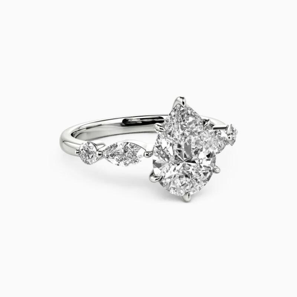 2 Carat Pear Cut Moissanite Five Stone Ring in White Gold
