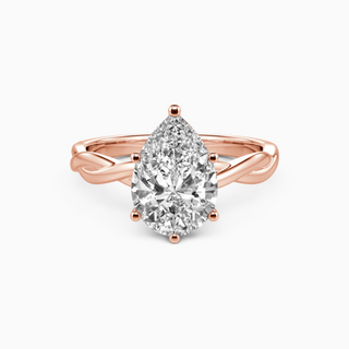 1.50 Carat Pear Cut Solitaire Moissanite Twisted Ring in Rose Gold