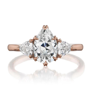 2.20 Ct Pear Shaped Moissanite Three Stone Ring in Rose Gold