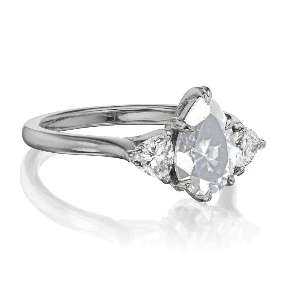 2.20 Ct Pear Shaped Moissanite Three Stone Ring in White Gold