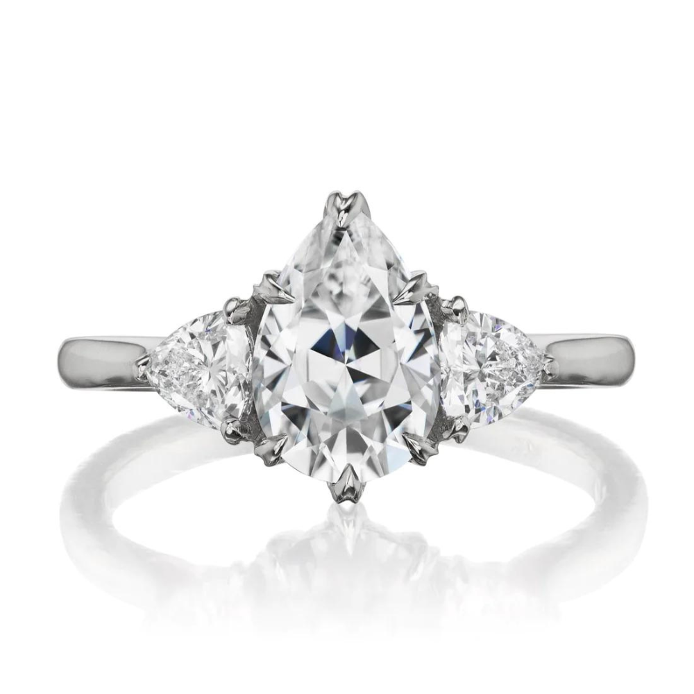 2.20 Ct Pear Shaped Moissanite Three Stone Ring in White Gold