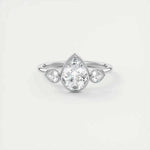 Load image into Gallery viewer, 2 Carat Pear Cut Three Stone Bezel Set Moissanite Ring in Rose Gold
