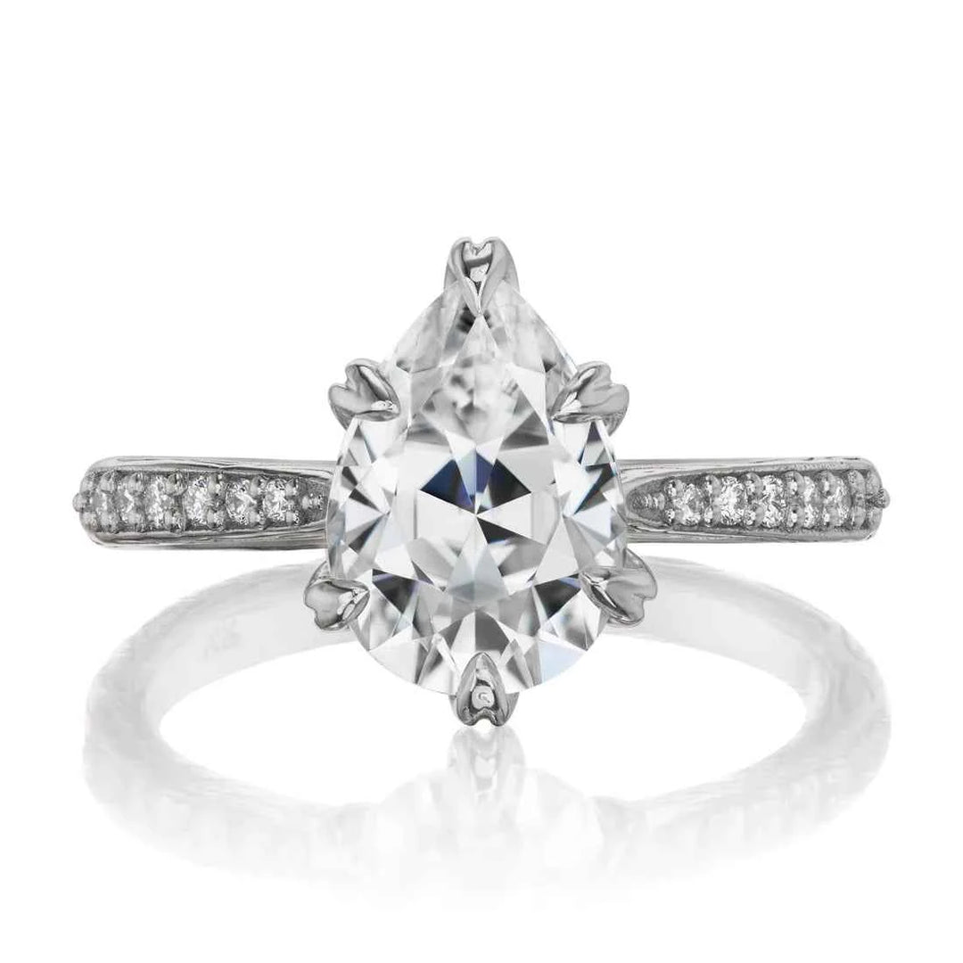 2 Carat Pear Shaped Moissanite Engagement Ring in White Gold