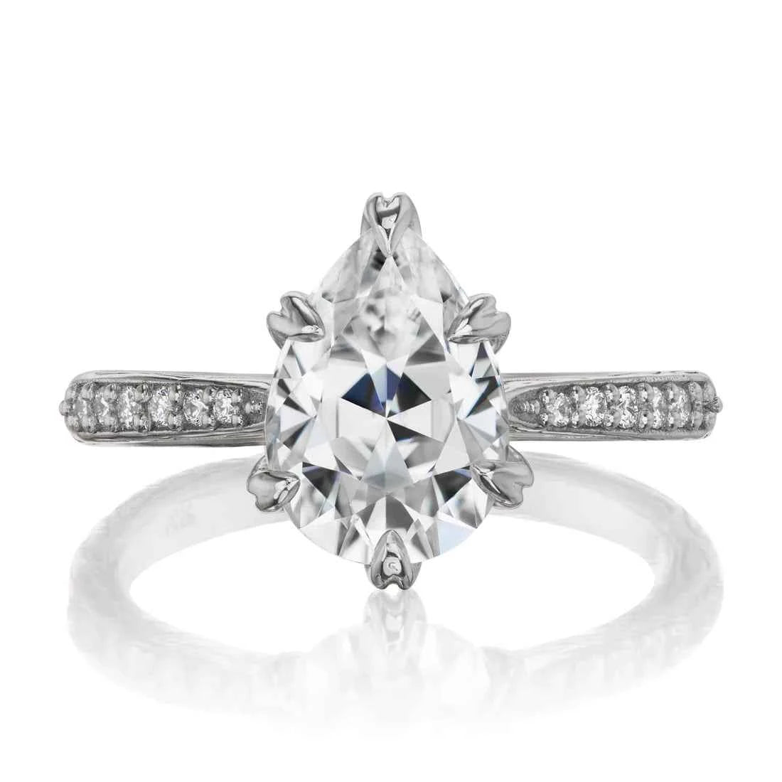 2 carat pear shaped moissanite engagement ring in white gold