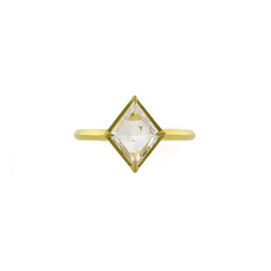 1.5 Carat Portrait Cut Solitaire Moissanite Ring in Yellow Gold