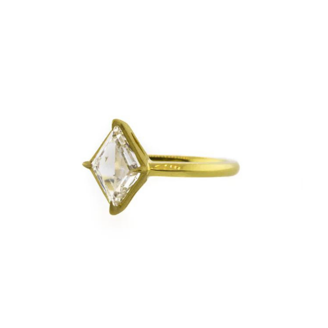 1.5 Carat Portrait Cut Solitaire Moissanite Ring in Yellow Gold