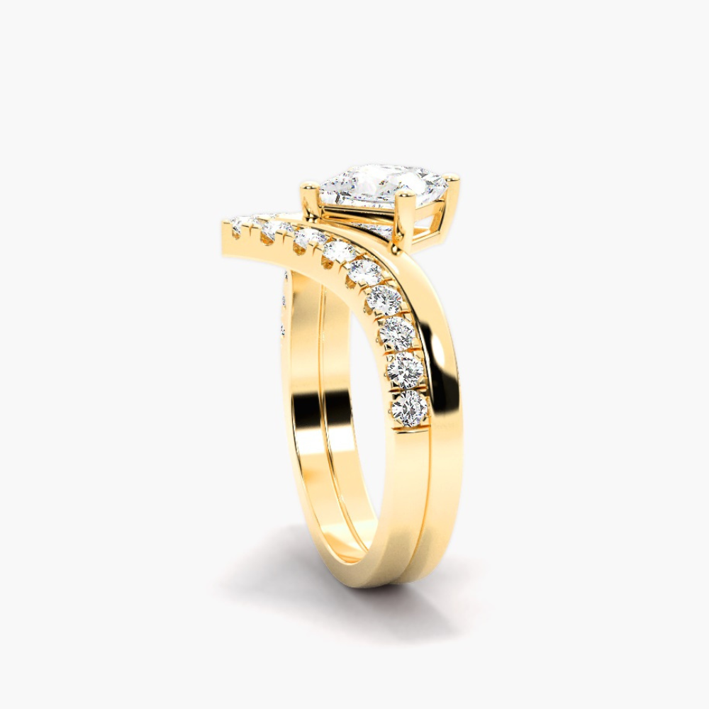 1.20 Carat Princess Shape Curved Moissanite Bridal Set Ring in Yellow Gold