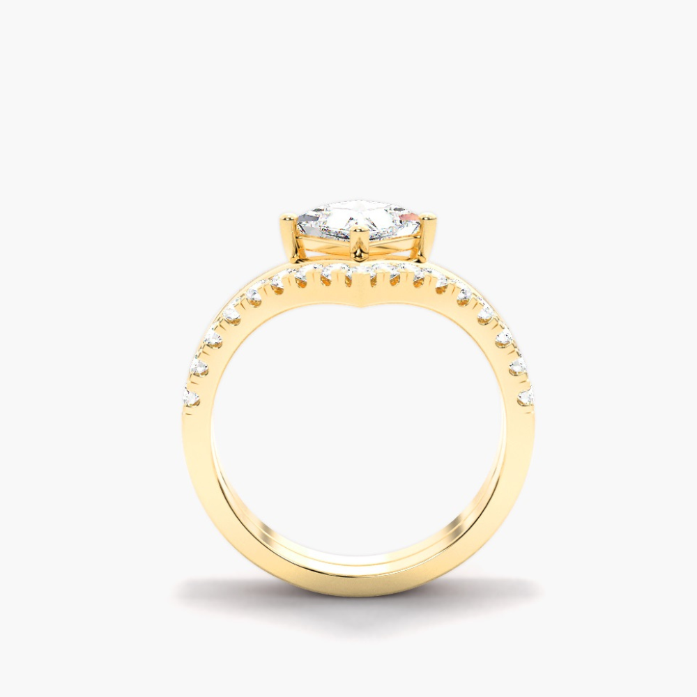 1.20 Carat Princess Shape Curved Moissanite Bridal Set Ring in Yellow Gold