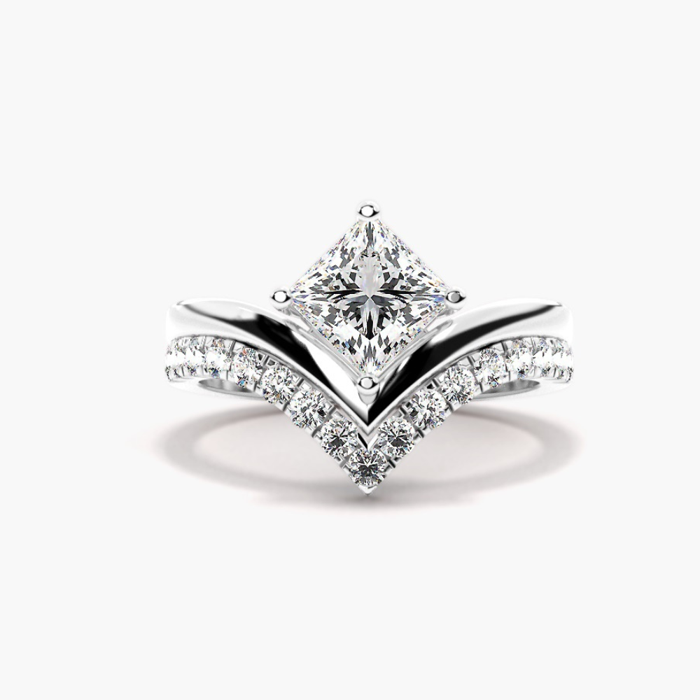 1.20 Carat Princess Shape Curved Moissanite Bridal Set Ring in Yellow Gold