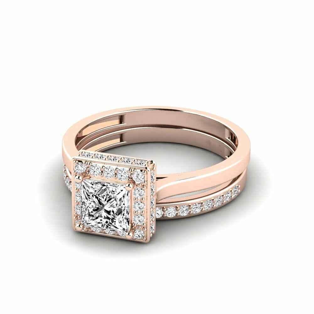 1.50 Ct Princess Shape Halo Moissanite Bridal Set Ring in Rose Gold