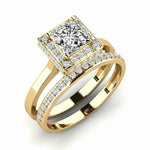 Load image into Gallery viewer, 1.50 Ct Princess Shape Halo Moissanite Bridal Set Ring in Rose Gold
