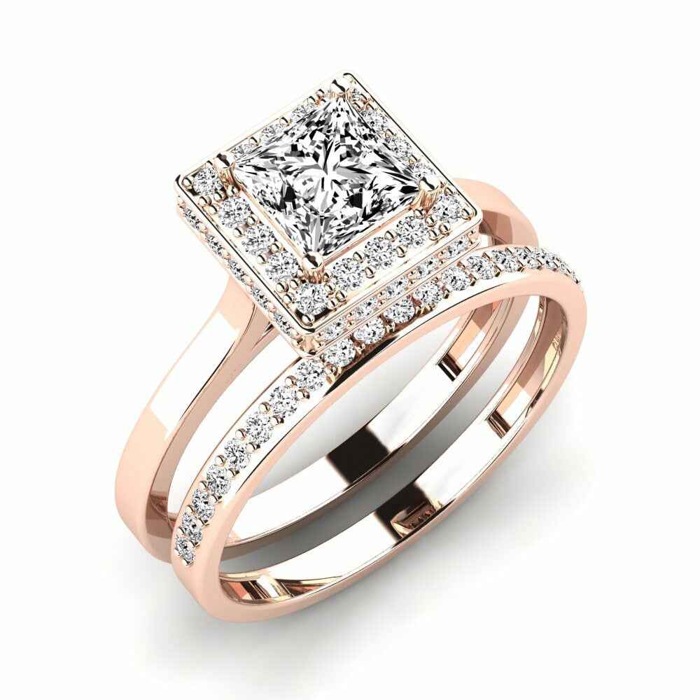 1.50 Ct Princess Shape Halo Moissanite Bridal Set Ring in Rose Gold