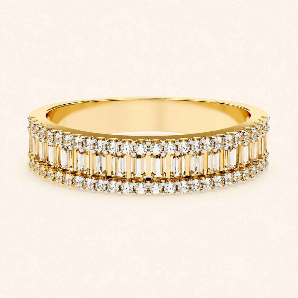 Front view of baguette cut wedding band