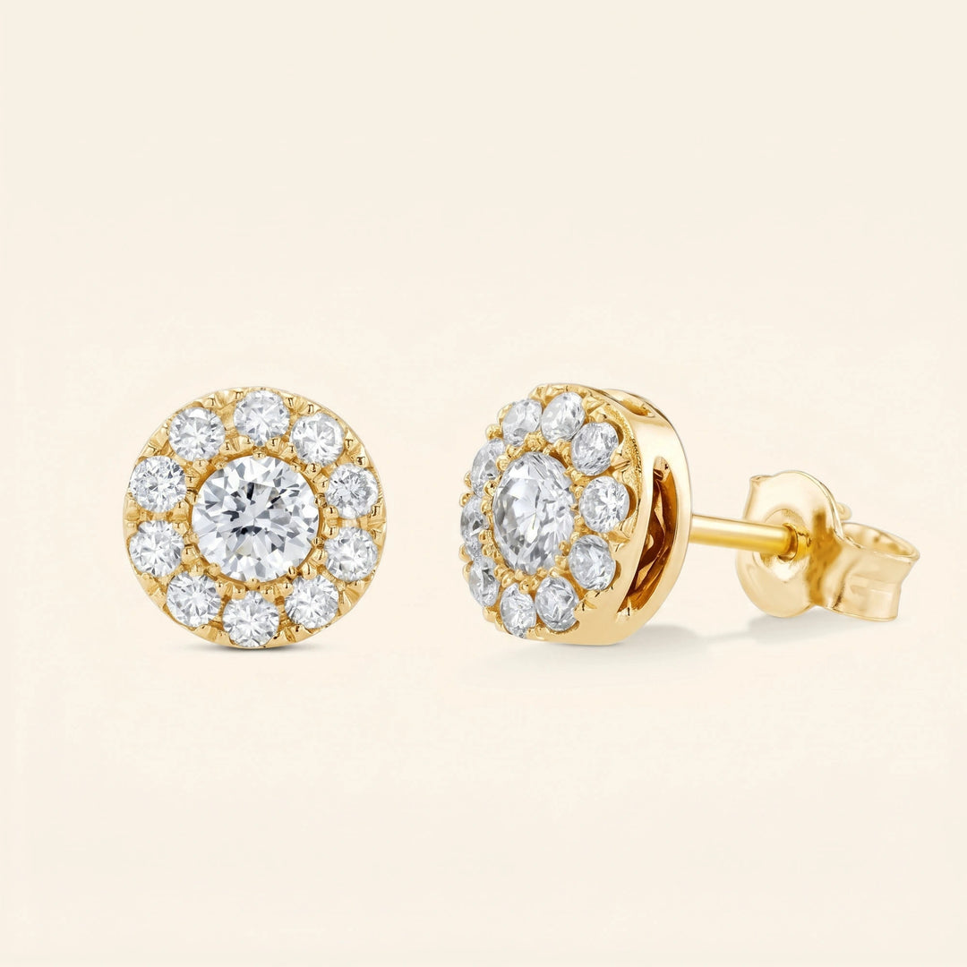 Round Cut Halo Stud Earrings