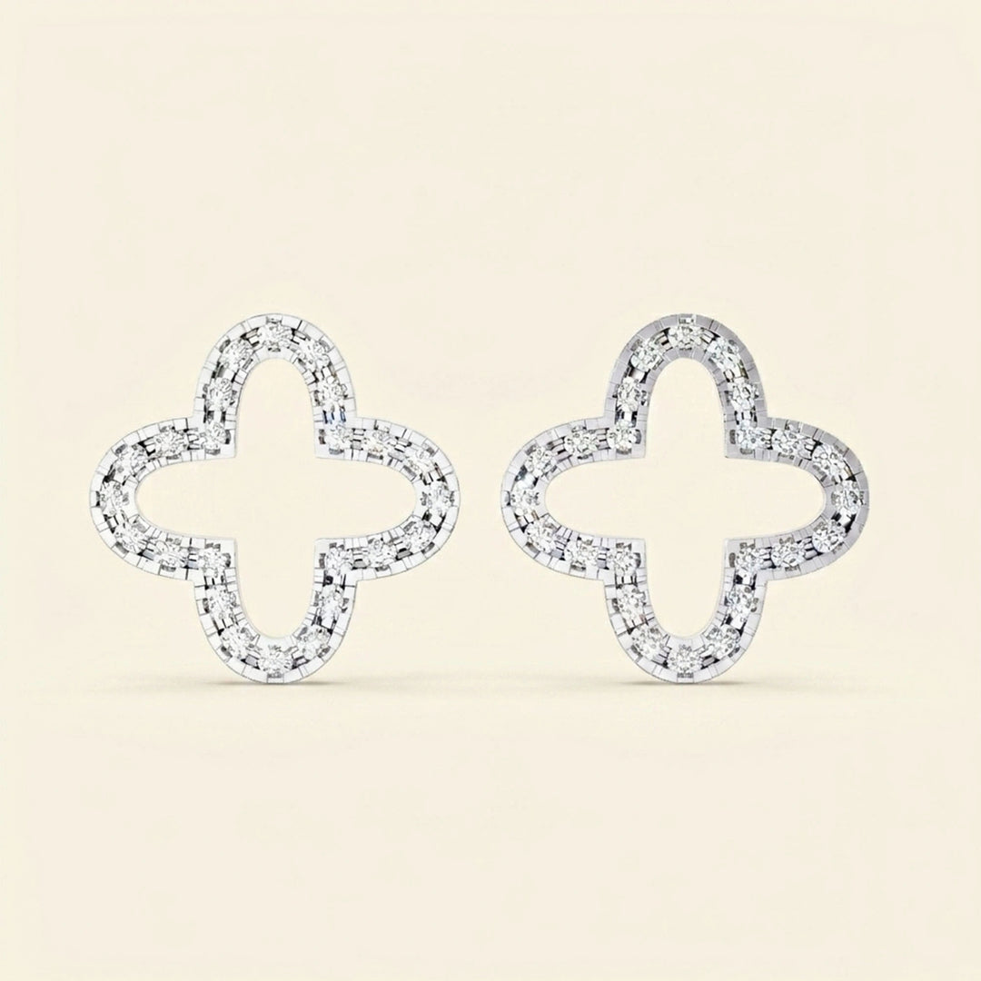 Clover Shape Pave Stud Earrings