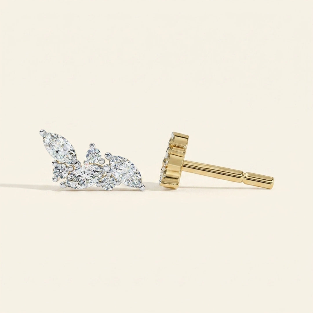 Side View Of Stud Earrings Floral Cluster Design