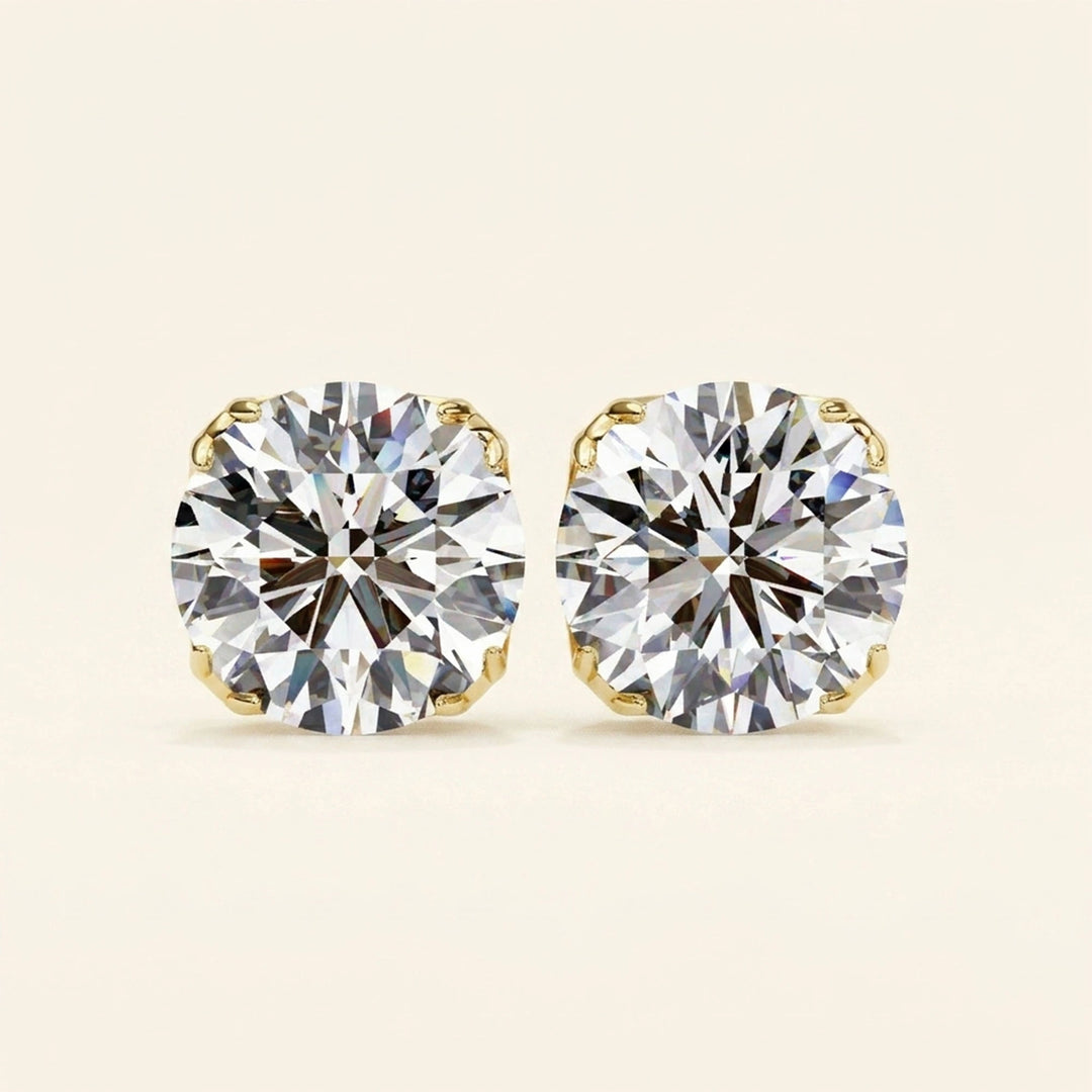 Round Stud Earrings With Double Prong Settings