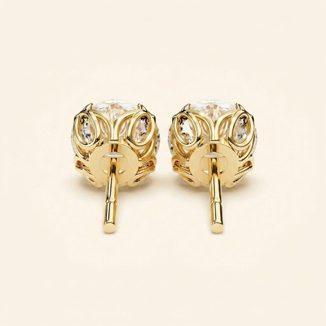 Round Stud Earrings With Double Prong Settings