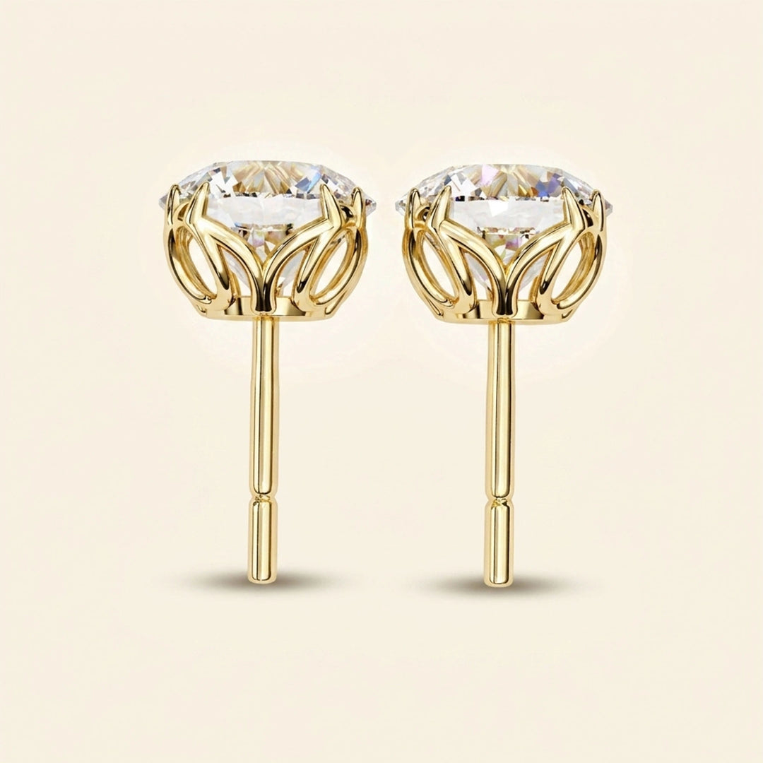 Round Stud Earrings With Double Prong Settings