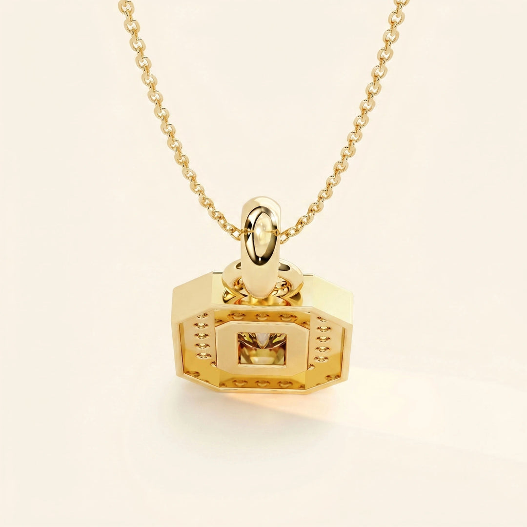 Emerald Cut Halo Necklace