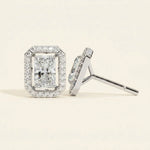Load image into Gallery viewer, Radiant Cut Stud Earrings With Halo Design
