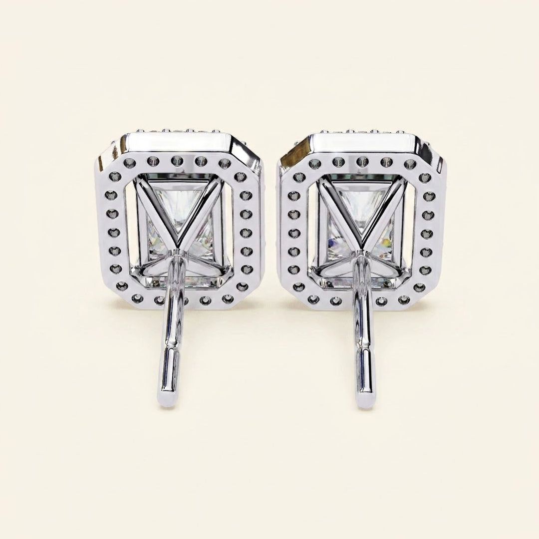 Radiant Cut Stud Earrings With Halo Design