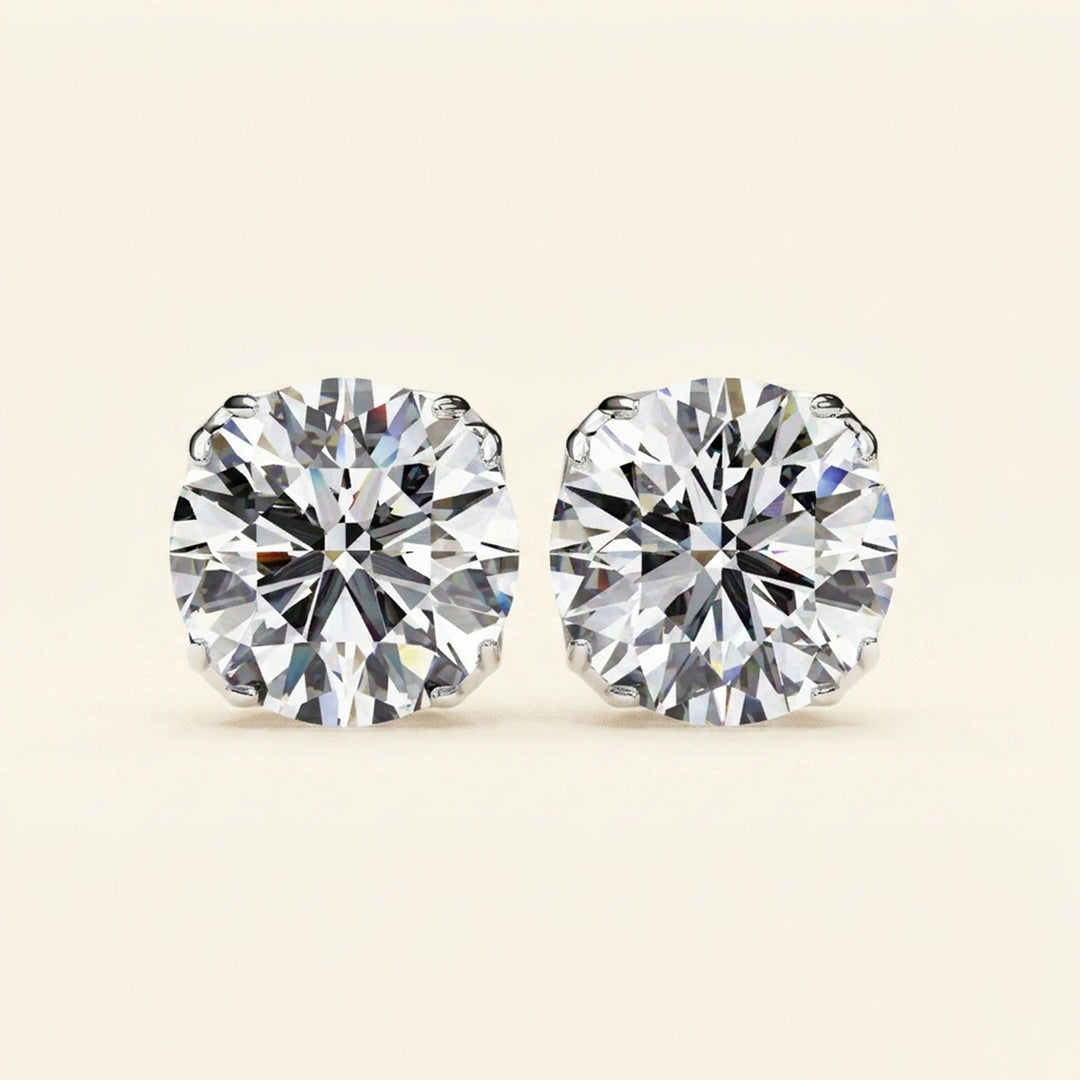 Round Stud Earrings With Double Prong Settings