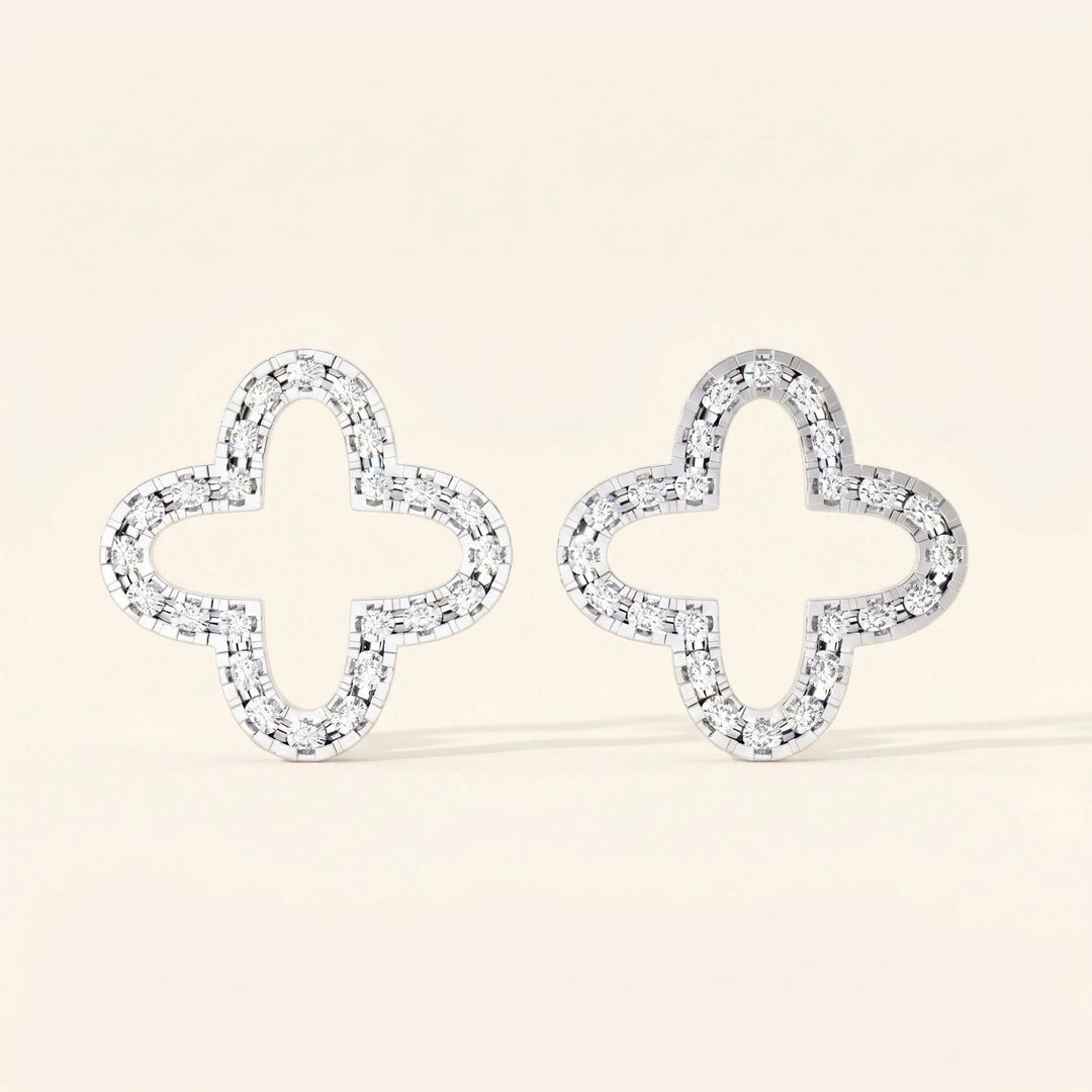 Clover Shape Pave Stud Earrings