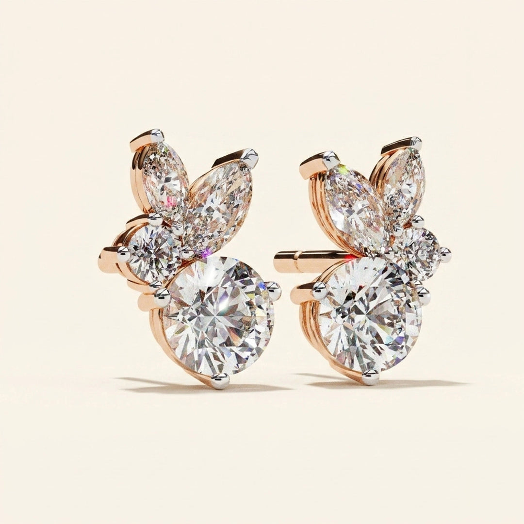 Stud Earrings Leaf Cluster Floral Design