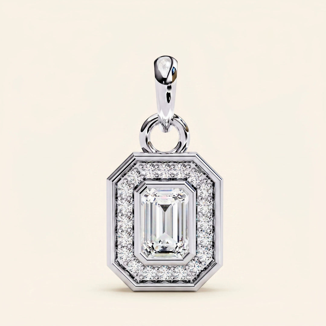 Emerald Cut Halo Necklace