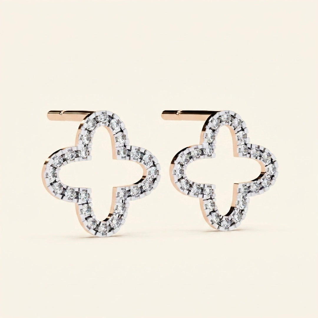 Clover Shape Pave Stud Earrings