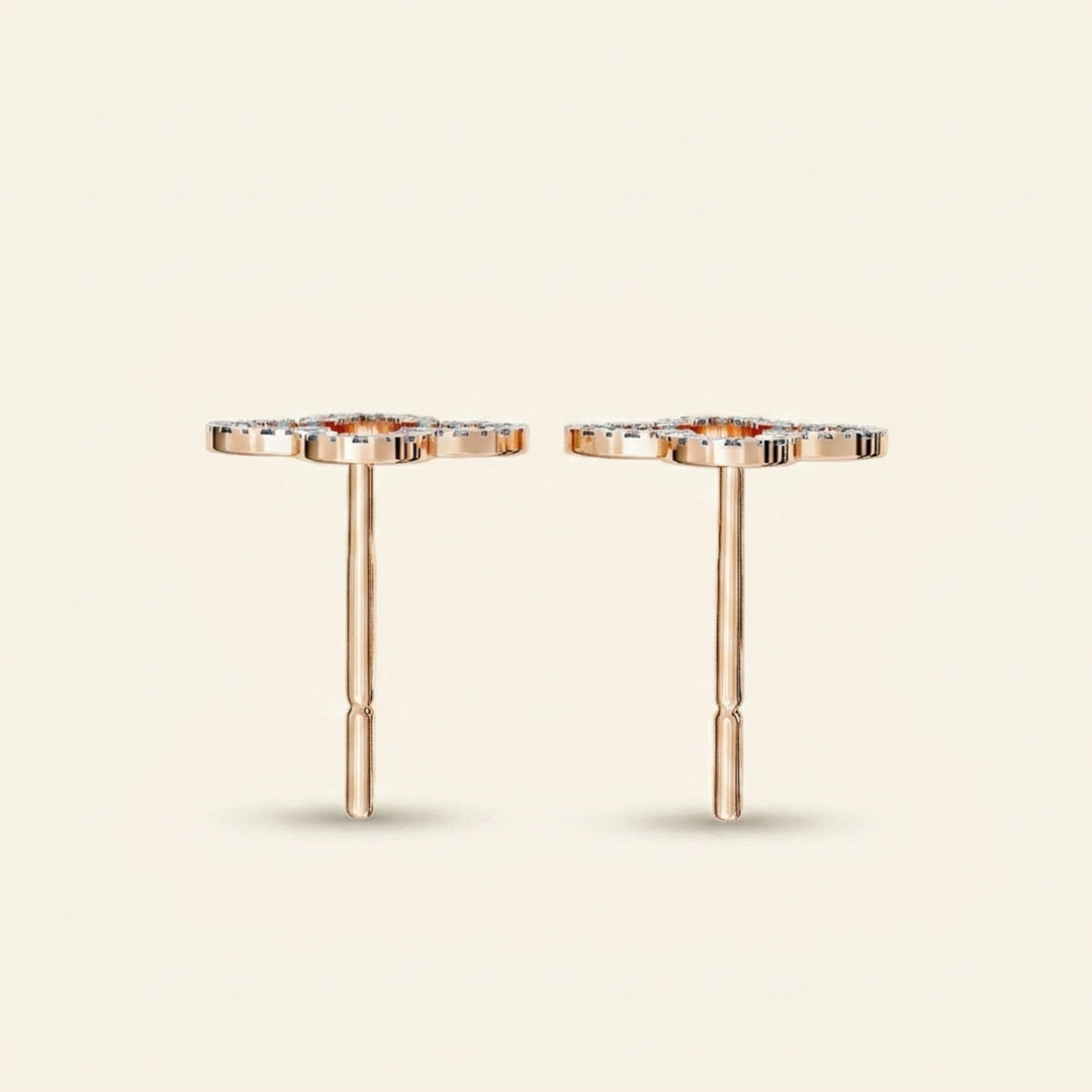 Clover Shape Pave Stud Earrings