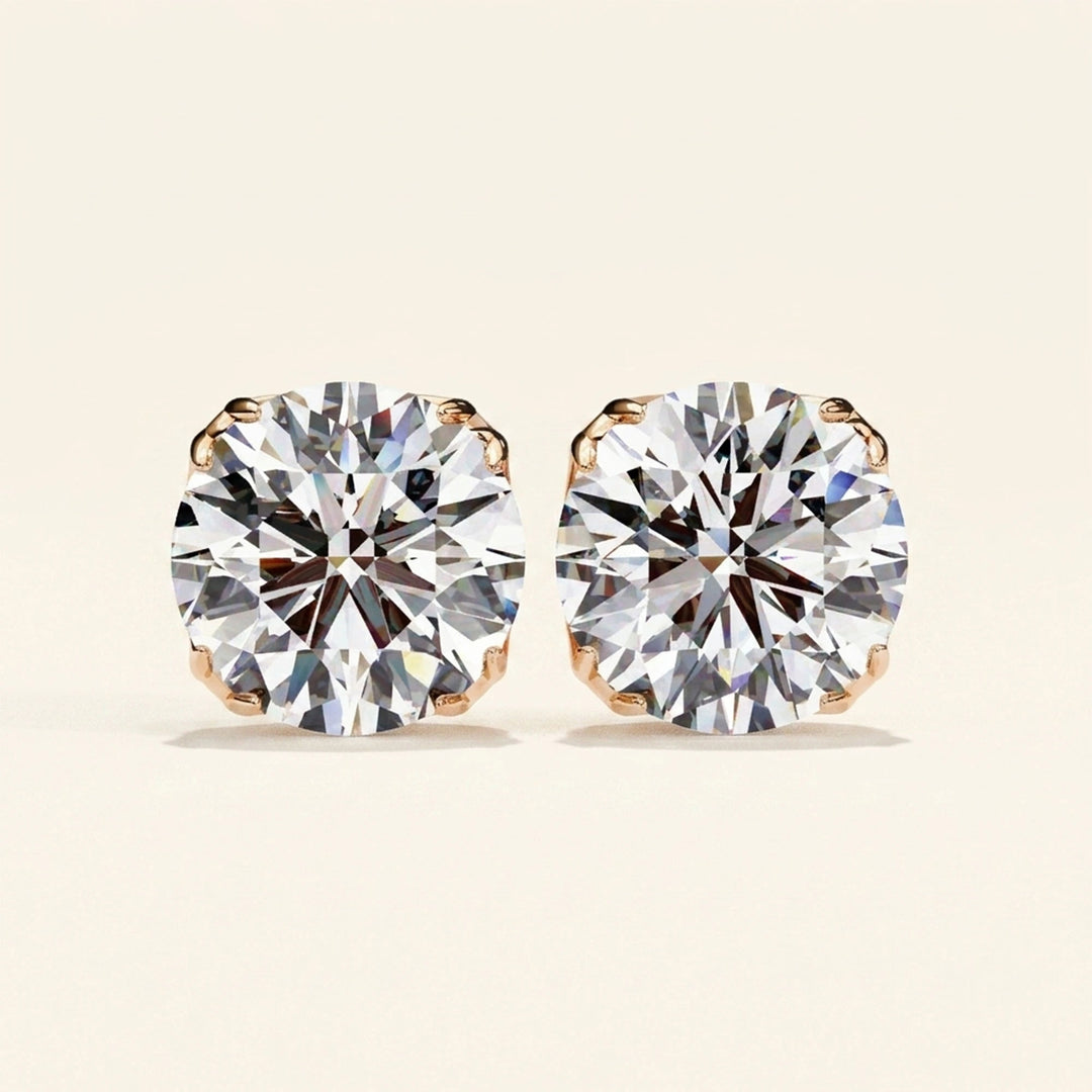 Round Stud Earrings With Double Prong Settings