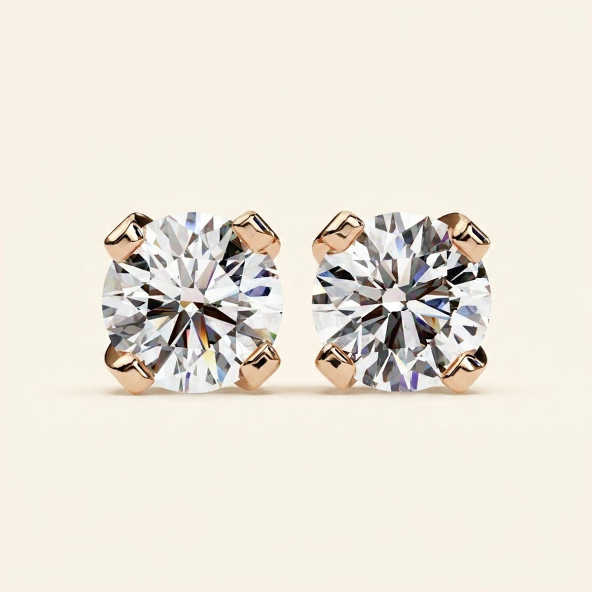 Front view of round created stud earrings