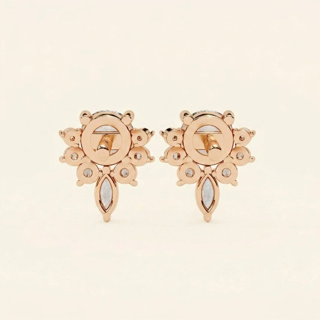 Stud Earrings Floral Cluster With Drop Design