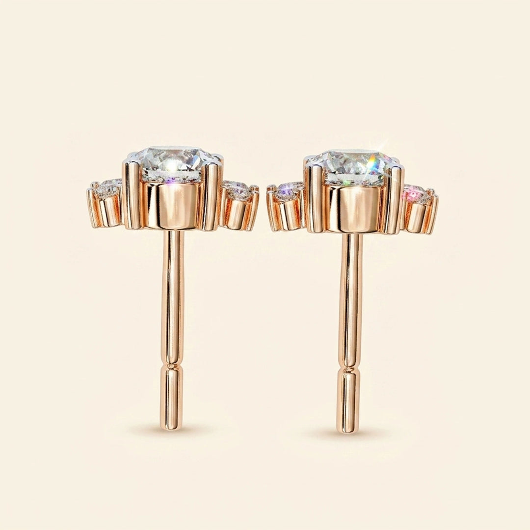 Stud Earrings Floral Cluster With Drop Design