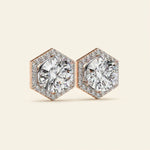 Load image into Gallery viewer, Round Earrings Hexagon Halo Design
